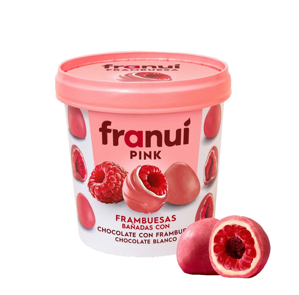 FRAMBUESAS CONGELADAS BAÑADAS EN CHOCOLATE BLANCO FRANUI PIN - Uni 150g